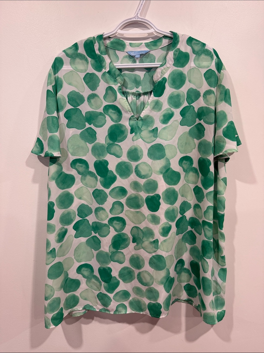 Women's Green Watercolor Dot V-Neck Tunic